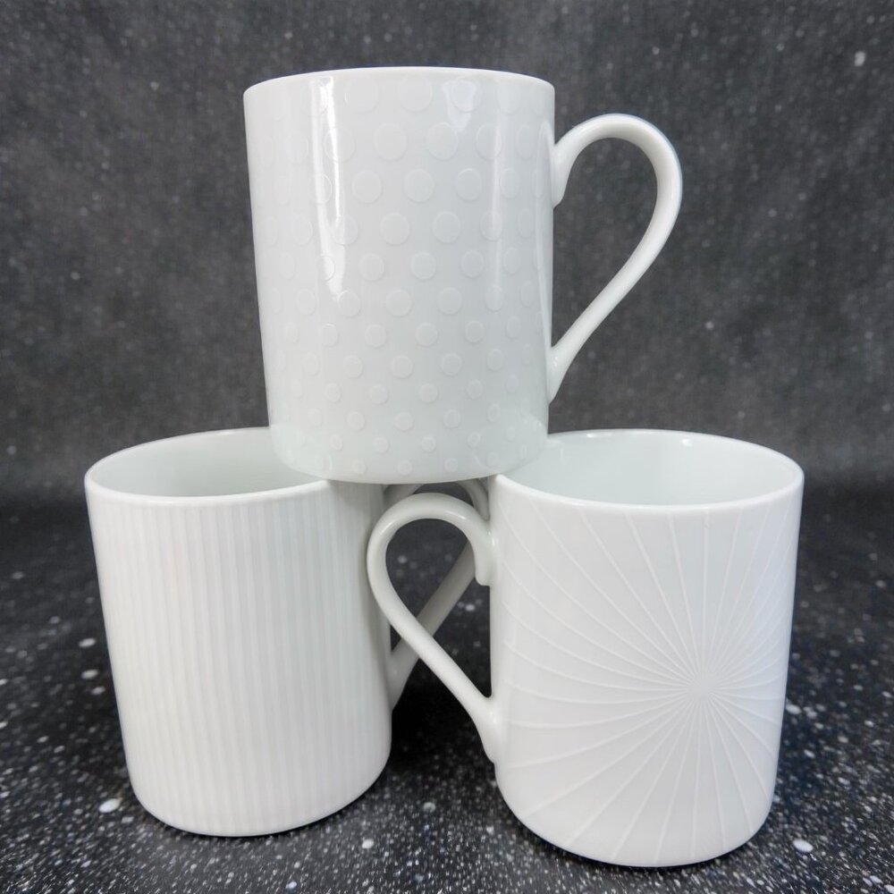 Mikasa Cheers White Coffee Mug Cup White Porcelain Mugs Cups 14floz‎ Set 3 VTG
